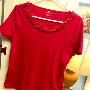 Talbots XL Red T-shirt with cool accent collar